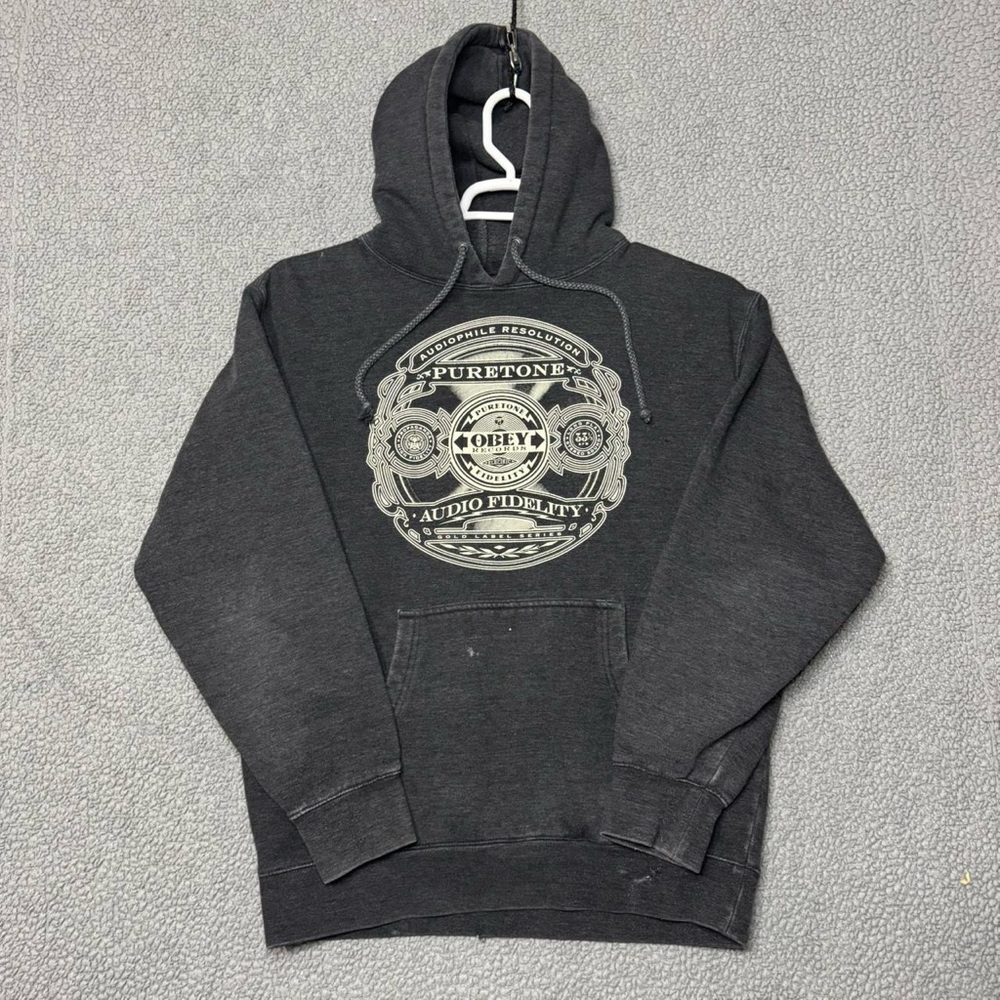 Vintage Obey Sweatshirt Men's Medium Black Hoodie Skate Faded Distressed Y2k